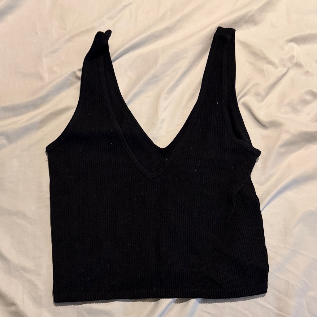 Forever 21 Black Ribbed V-Neck Tank Top